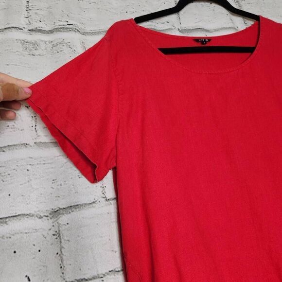Vivid Womens Red Lagenlook Linen Short Sleeve Midi Dress Size Large - Picture 6 of 11